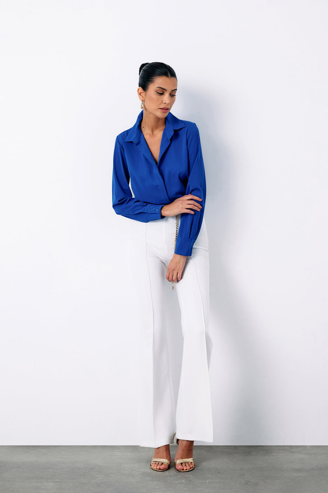 Sateen Chemise Classique Unie - Bleu roi