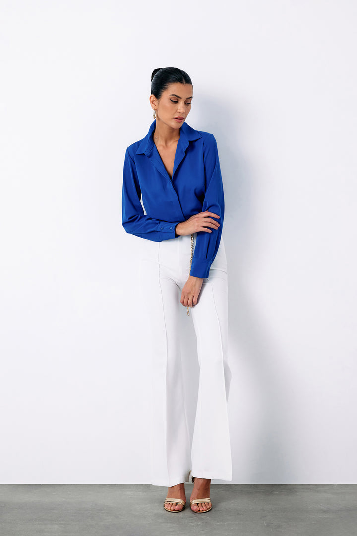 Sateen Chemise Classique Unie - Bleu roi