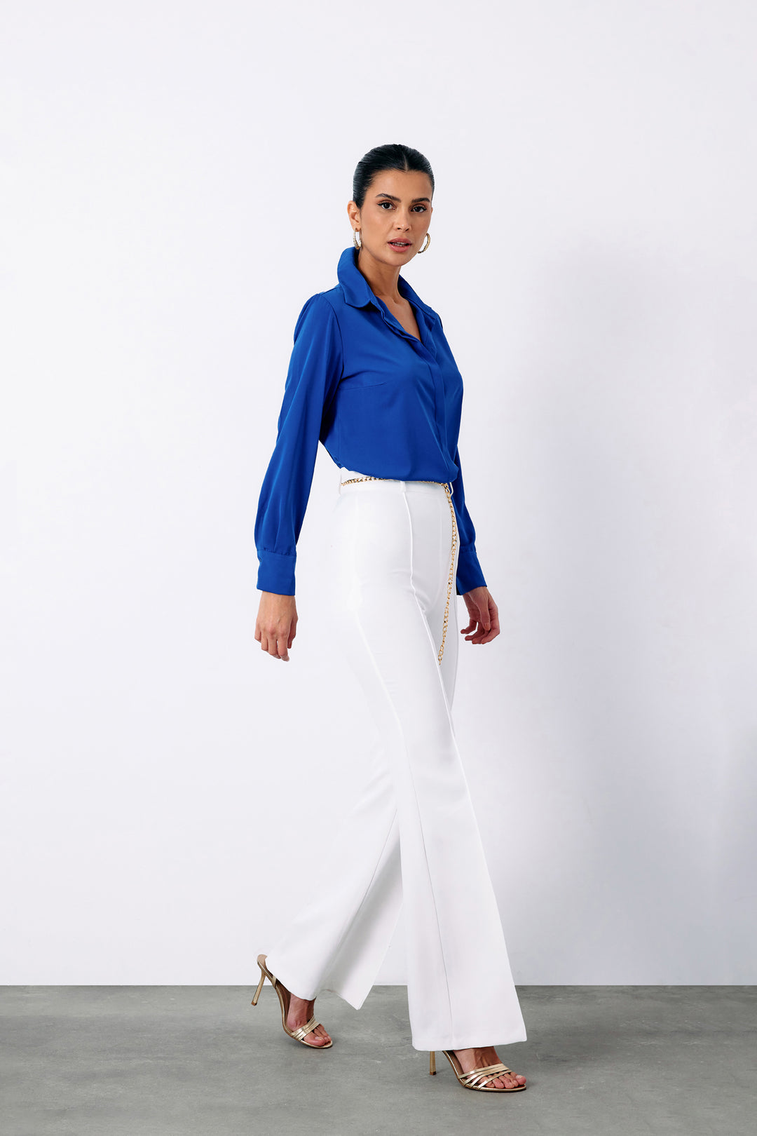 Sateen Chemise Classique Unie - Bleu roi
