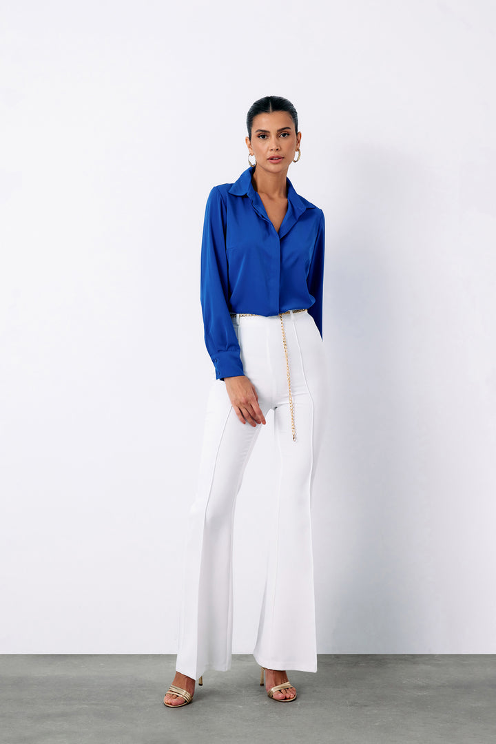 Sateen Chemise Classique Unie - Bleu roi