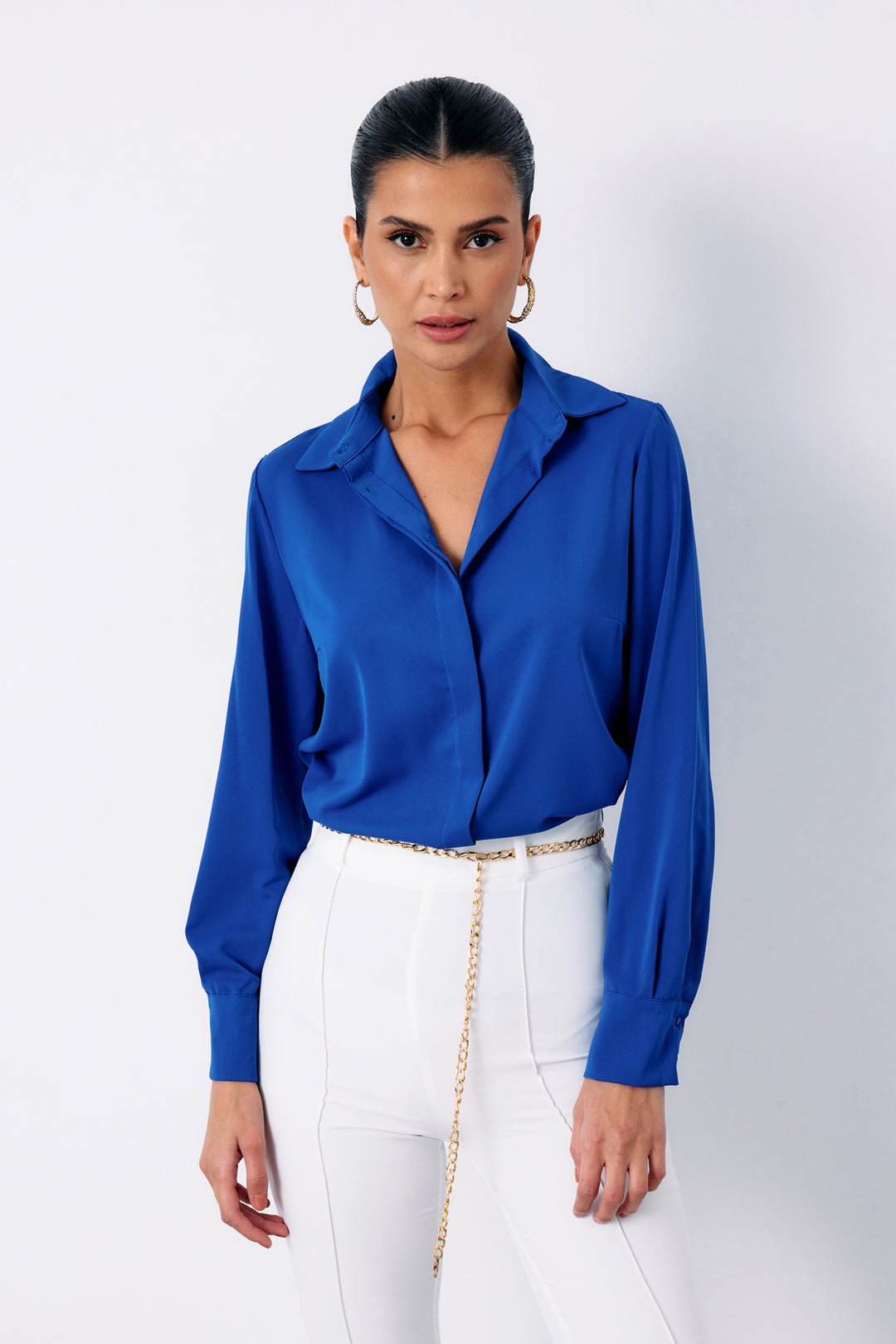 Sateen Chemise Classique Unie - Bleu roi