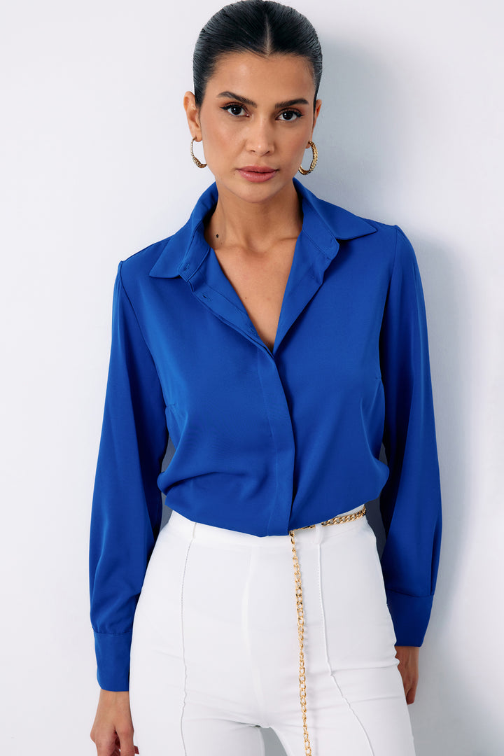 Sateen Chemise Classique Unie - Bleu roi