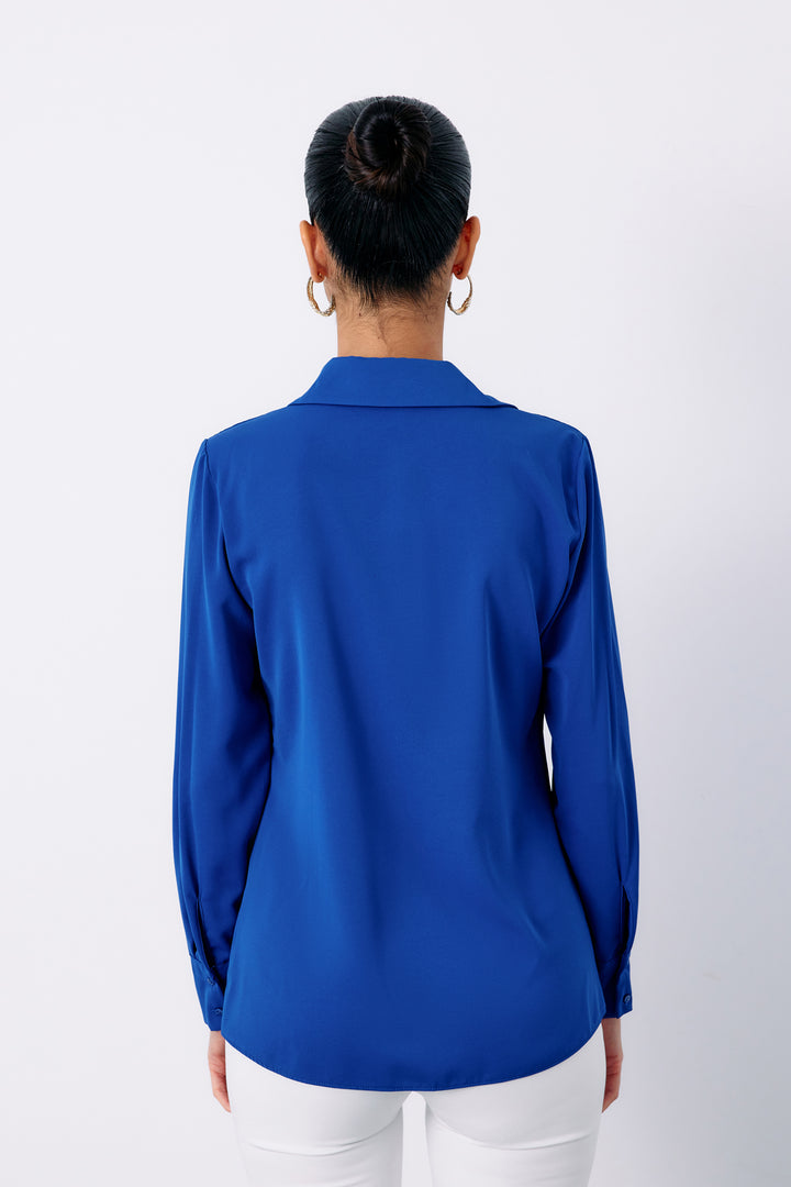Sateen Chemise Classique Unie - Bleu roi