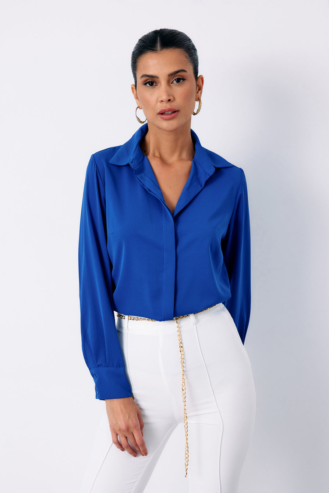 Sateen Chemise Classique Unie - Bleu roi