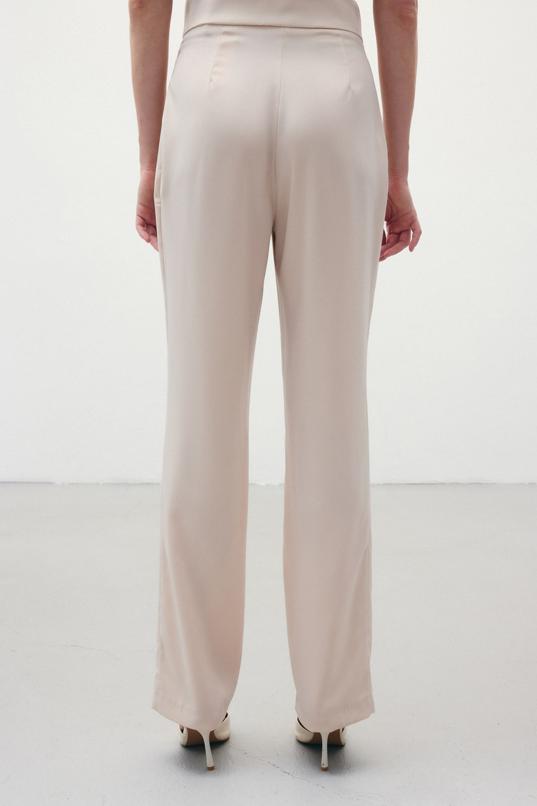 Sateen Pantalon Droit Classique - Beige