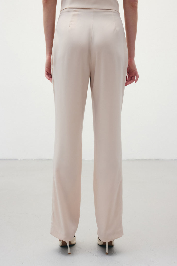 Sateen Pantalon Droit Classique - Beige