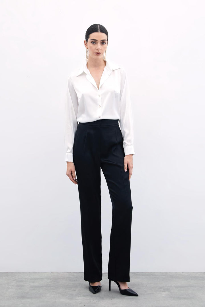 Sateen Pantalon Droit Classique - Noir
