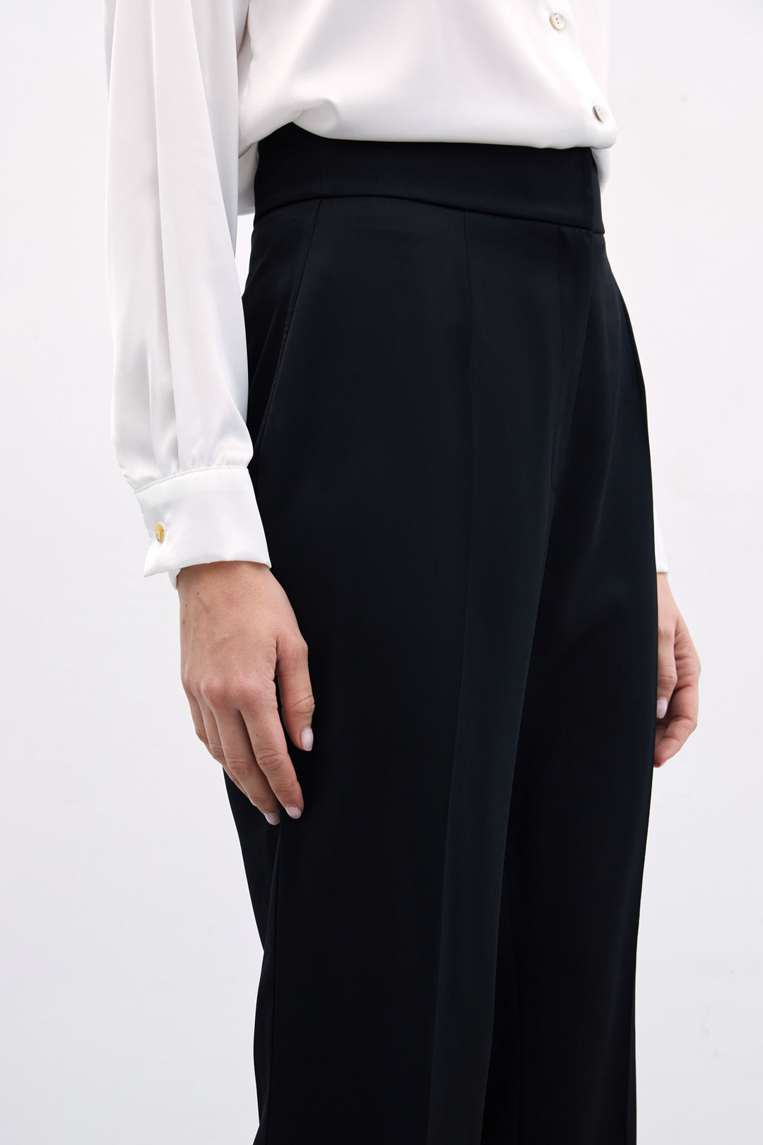 Sateen Pantalon Droit Classique - Noir
