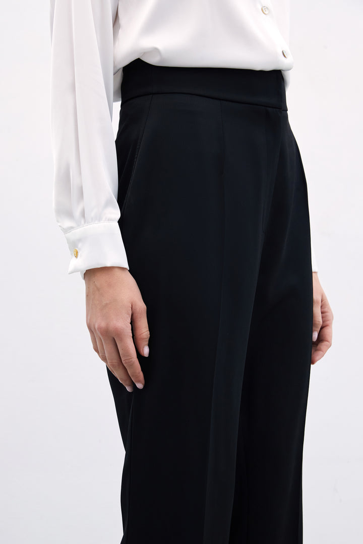 Sateen Pantalon Droit Classique - Noir
