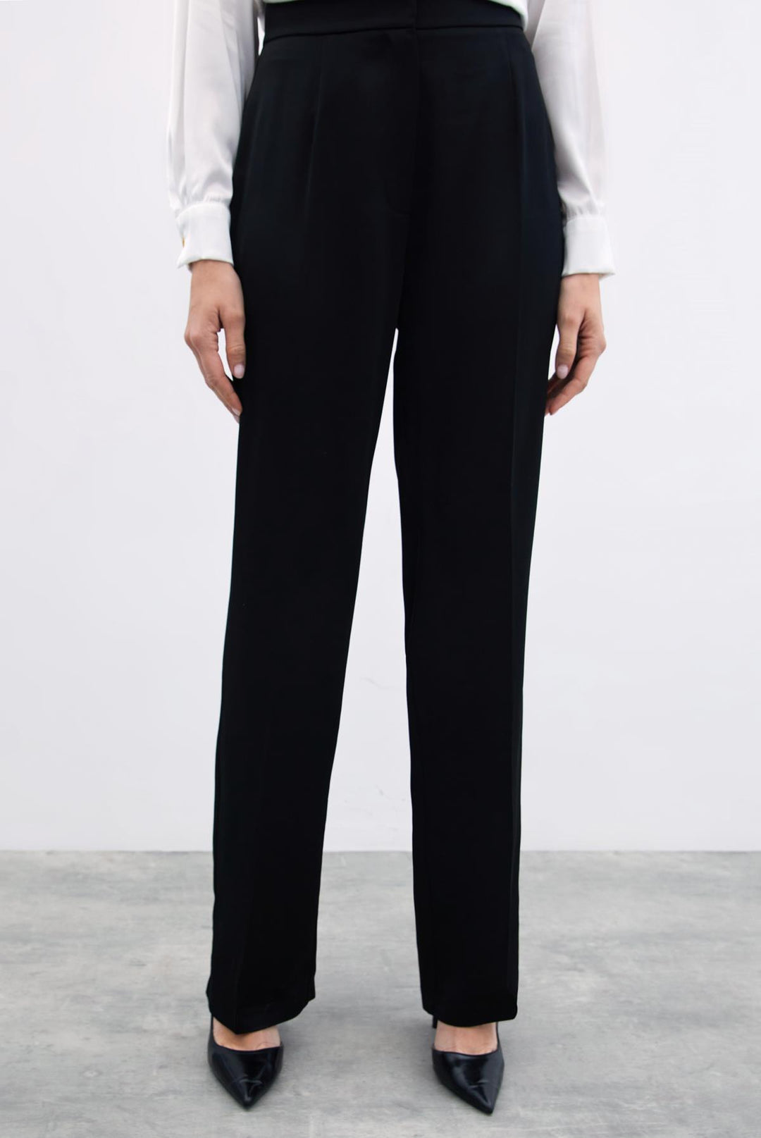 Sateen Pantalon Droit Classique - Noir