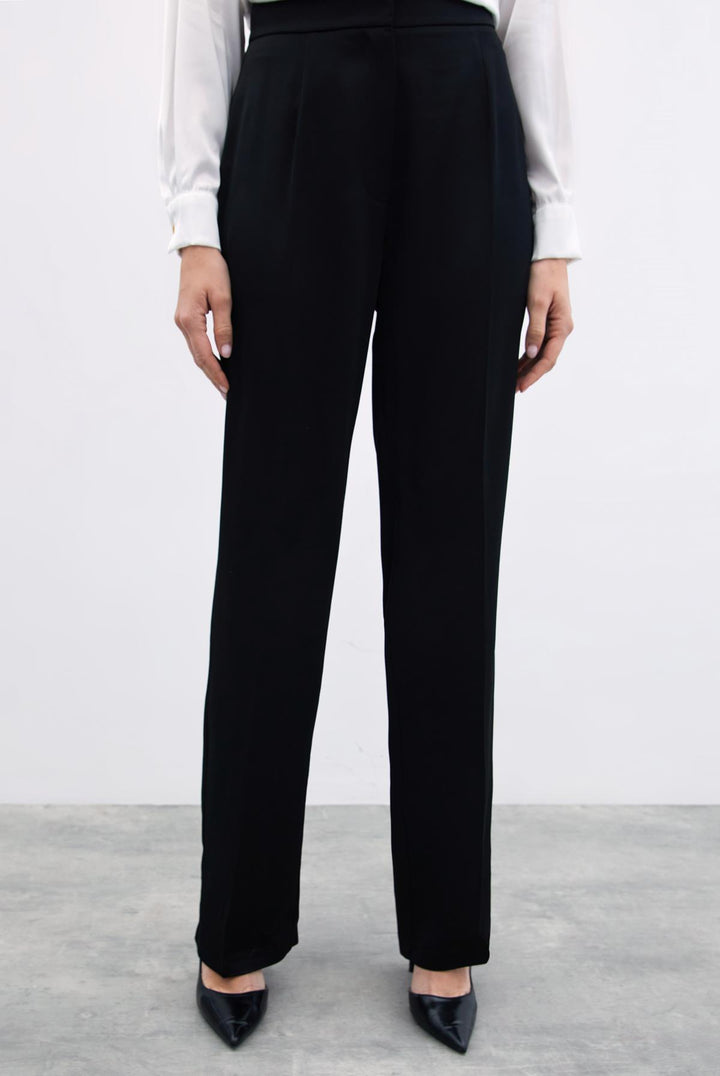 Sateen Pantalon Droit Classique - Noir