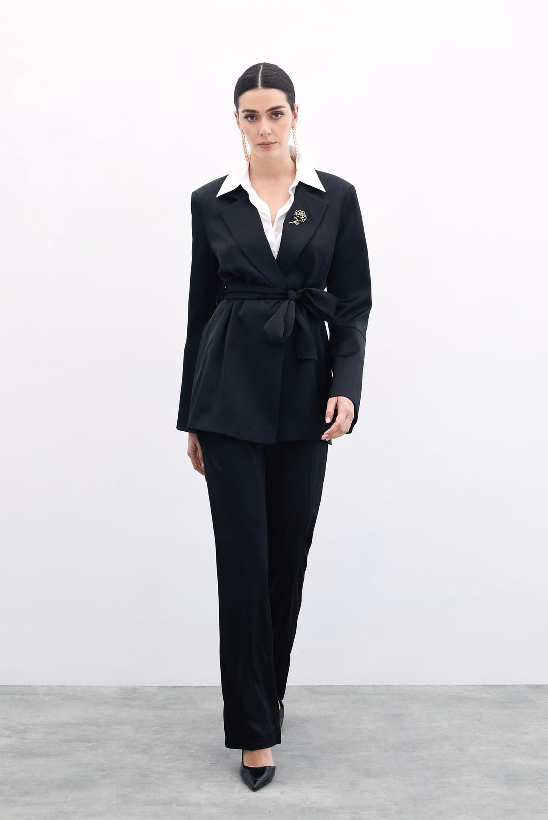 Sateen Pantalon Droit Classique - Noir