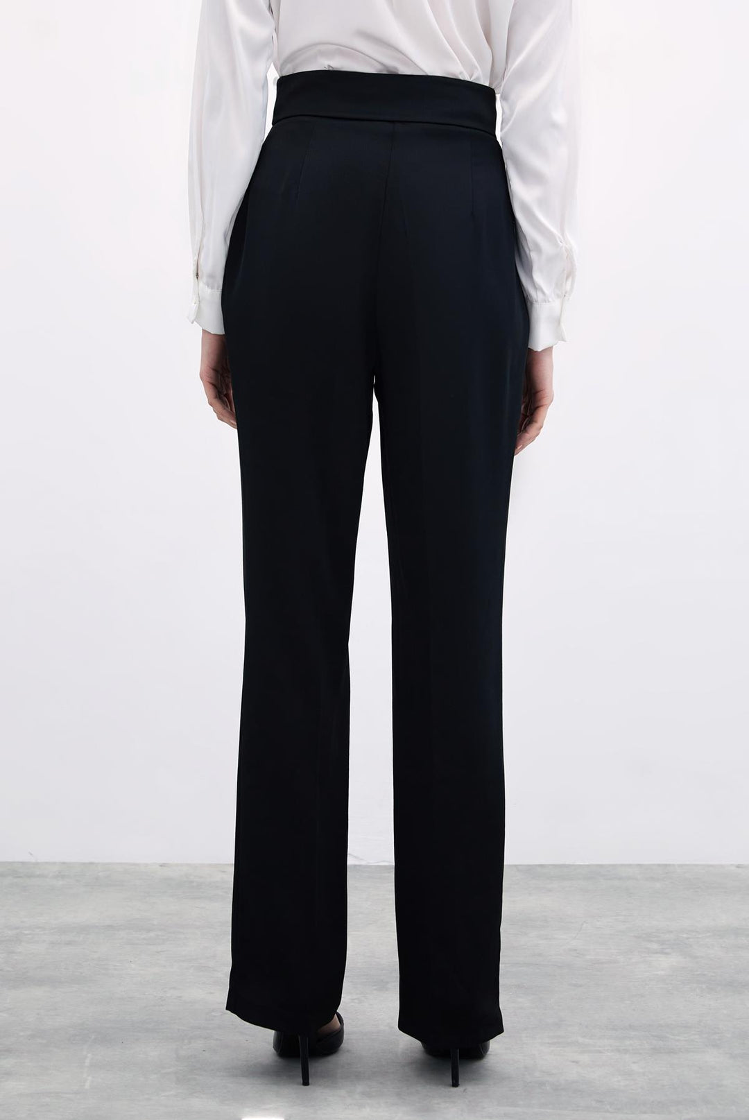 Sateen Pantalon Droit Classique - Noir