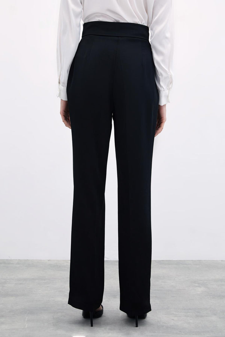 Sateen Pantalon Droit Classique - Noir