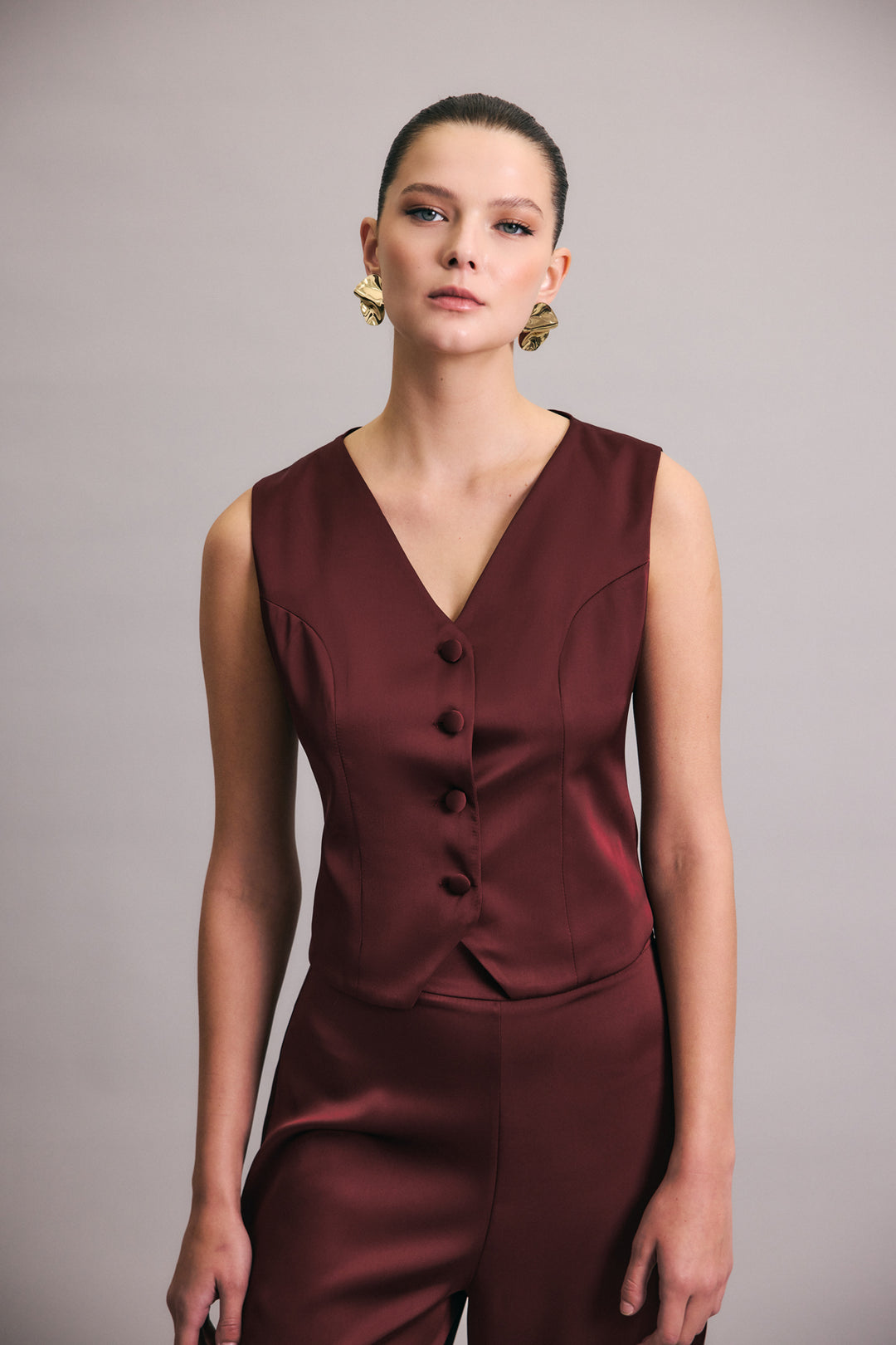 Sateen Gilet classique droit - Bordeaux