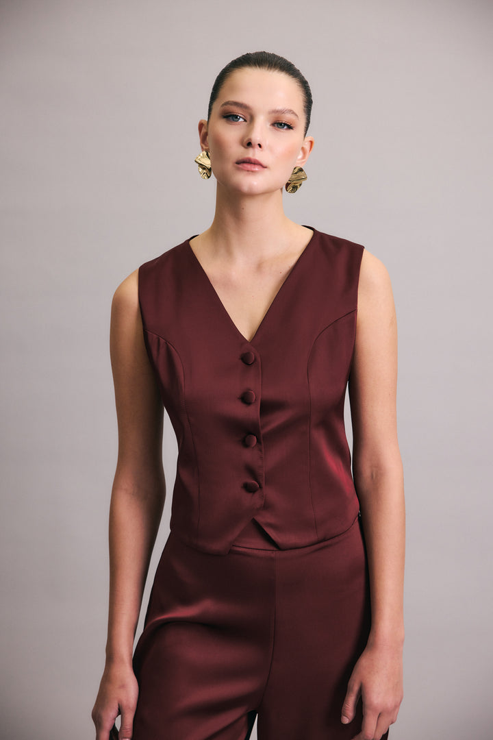 Sateen Gilet classique droit - Bordeaux