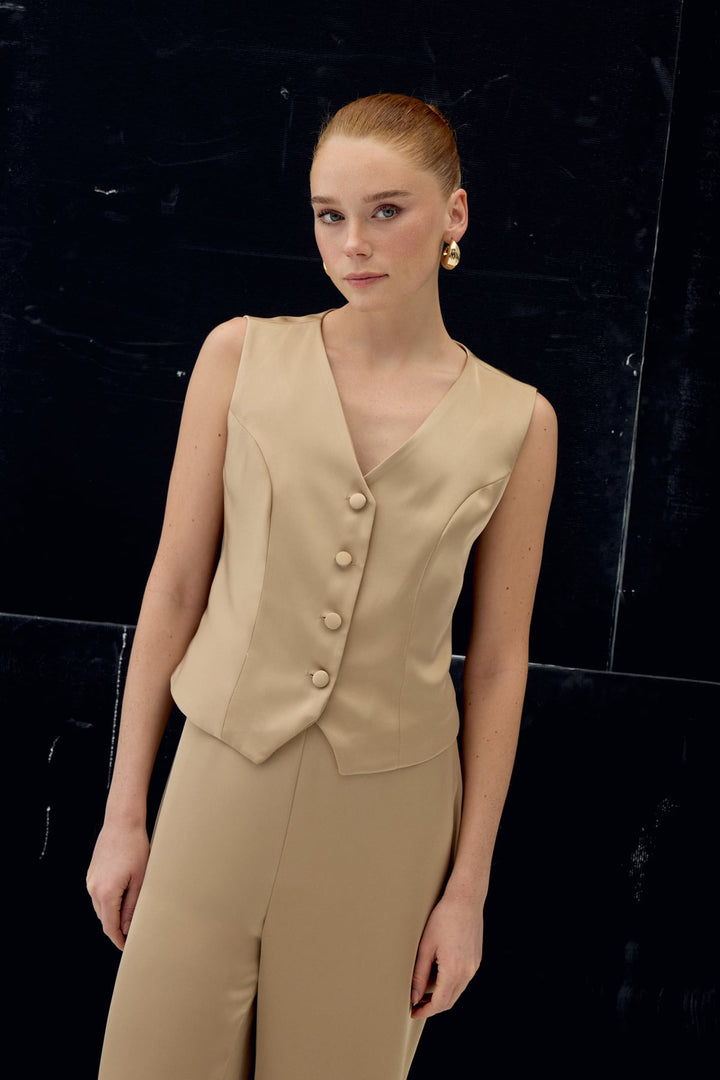 Sateen Gilet classique droit - camel