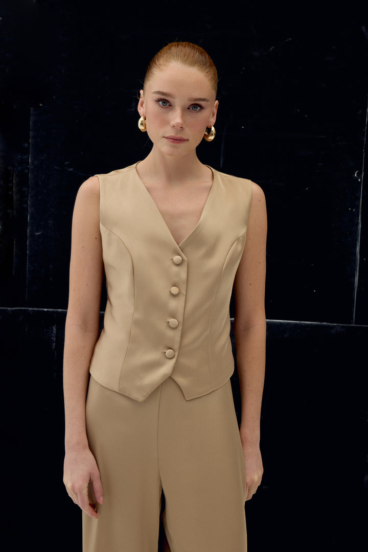 Sateen Gilet classique droit - camel