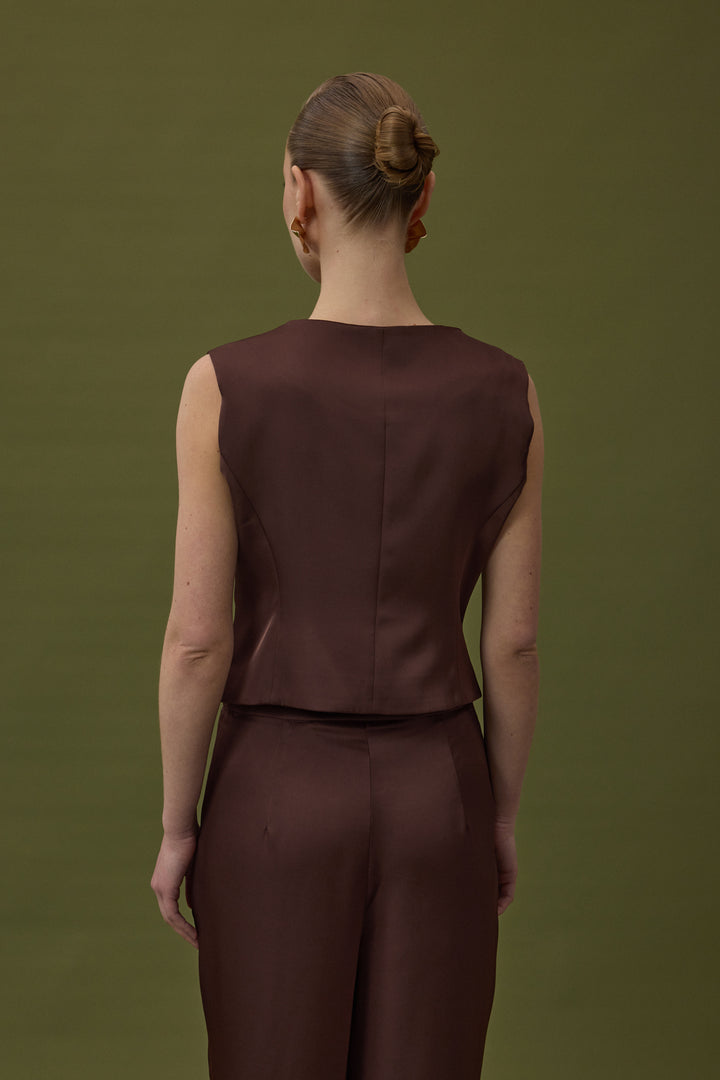 Sateen Gilet classique droit - Marron