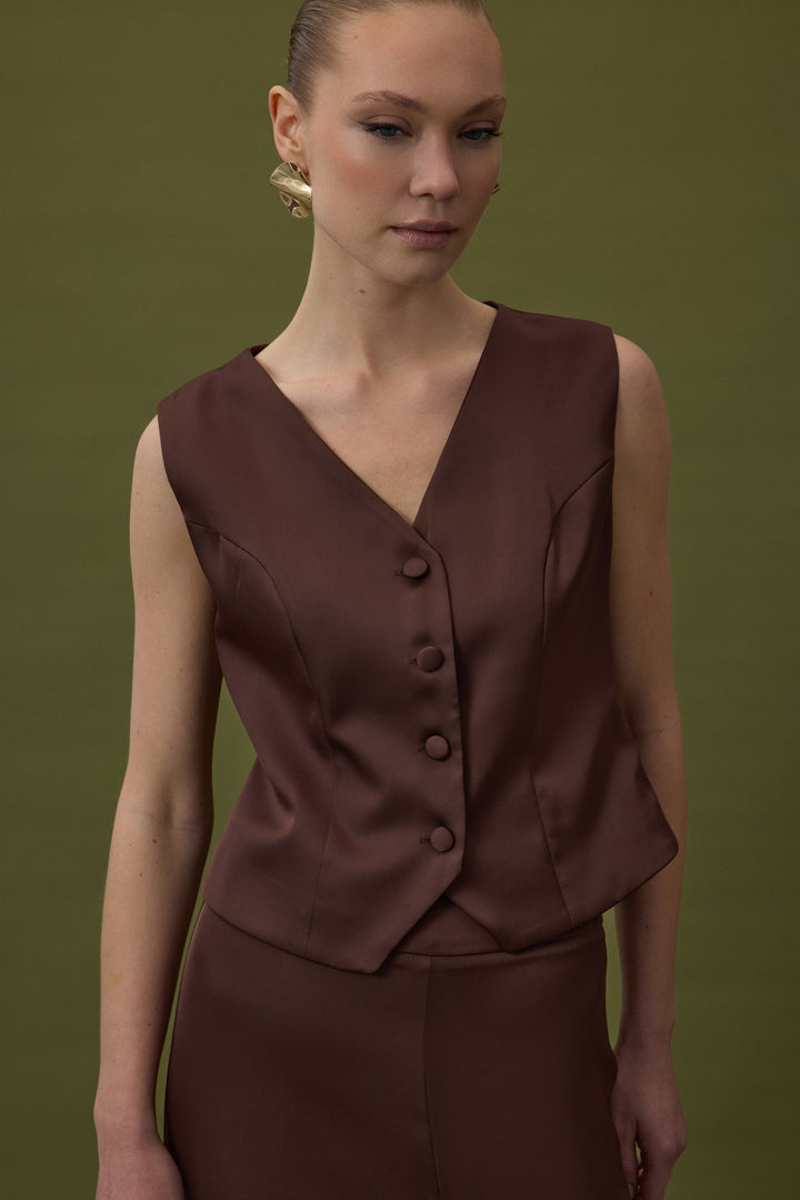 Sateen Gilet classique droit - Marron