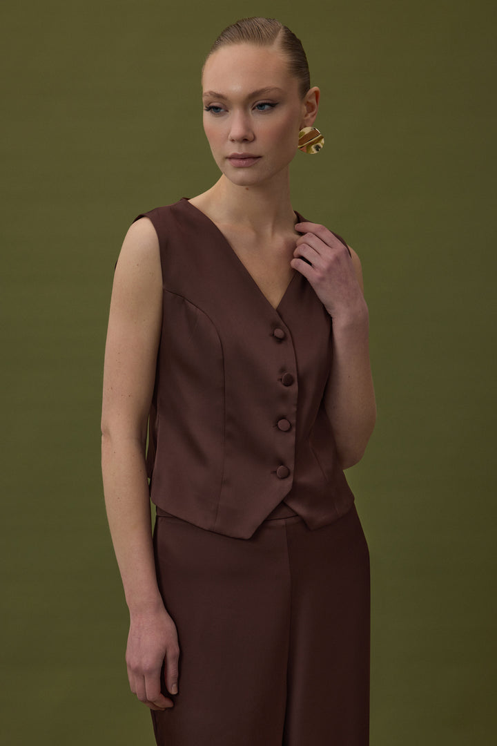 Sateen Gilet classique droit - Marron