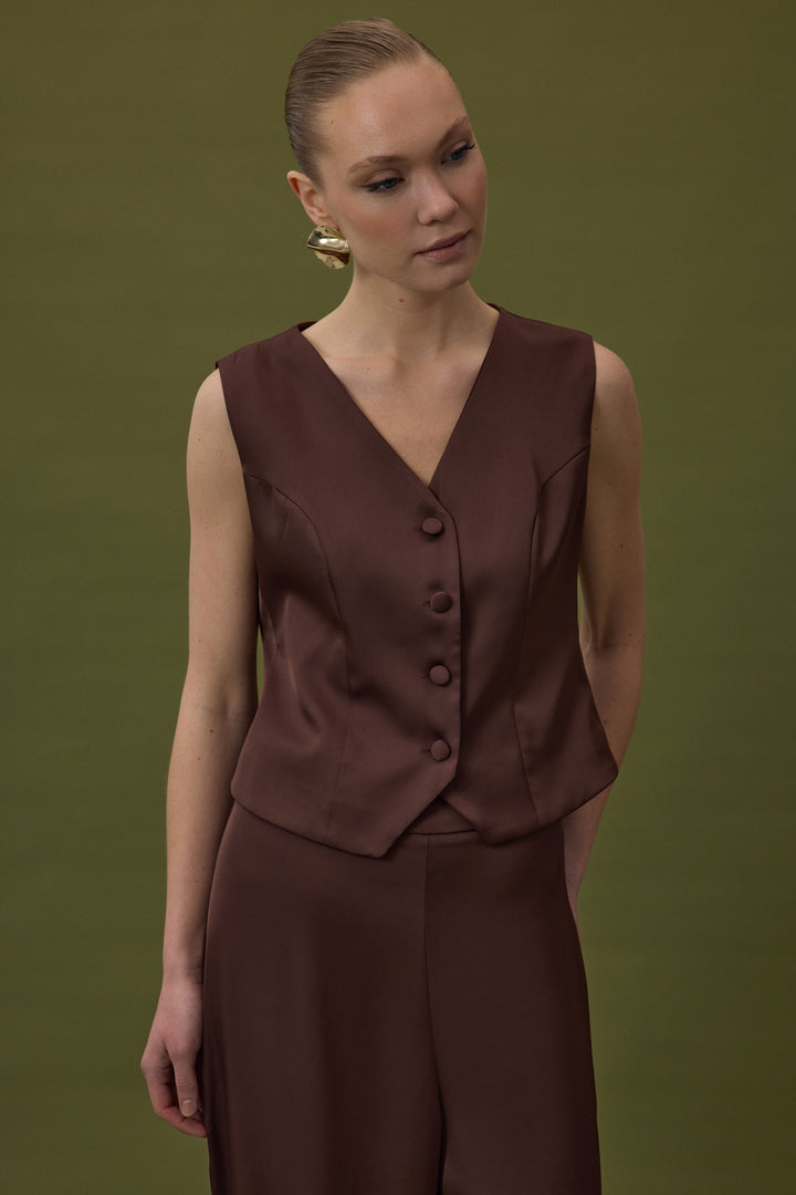 Sateen Gilet classique droit - Marron