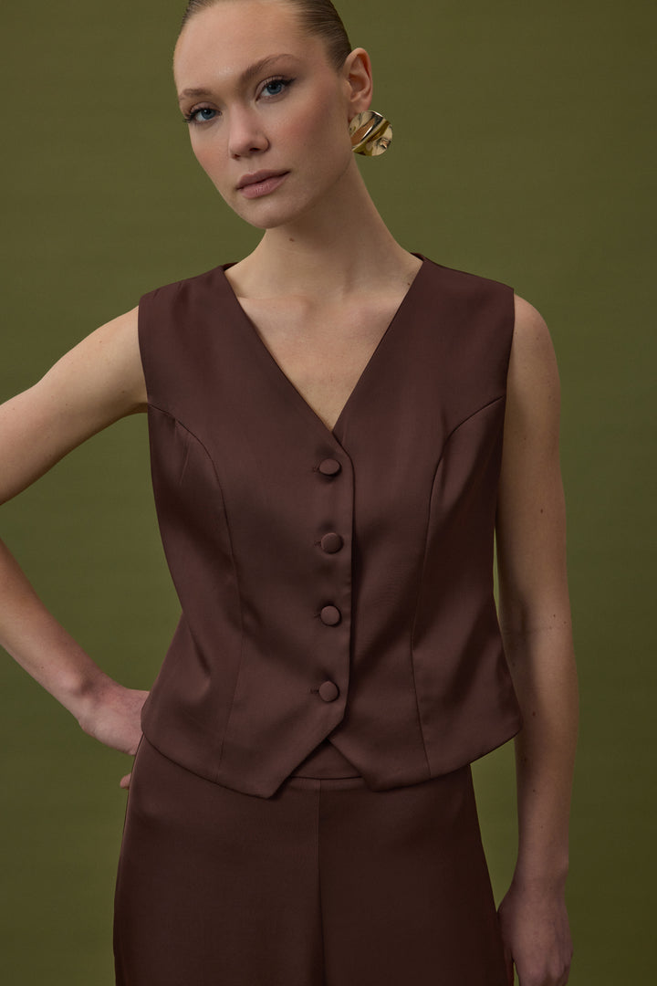 Sateen Gilet classique droit - Marron