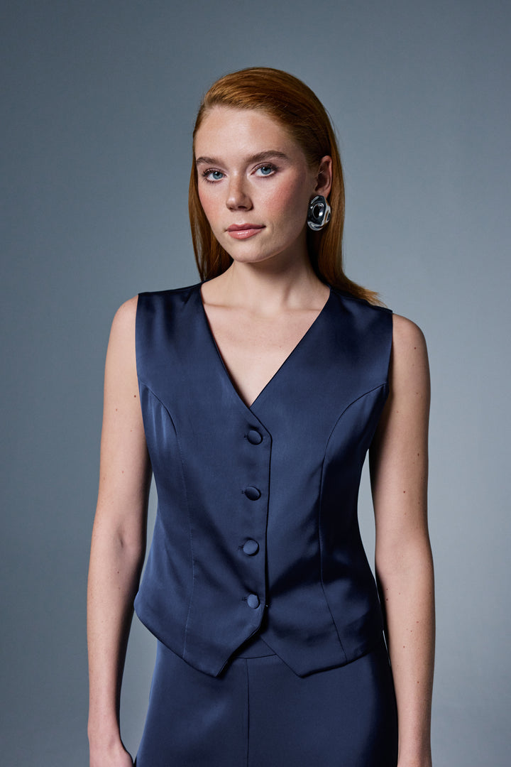 Sateen Gilet classique droit - Bleu marine