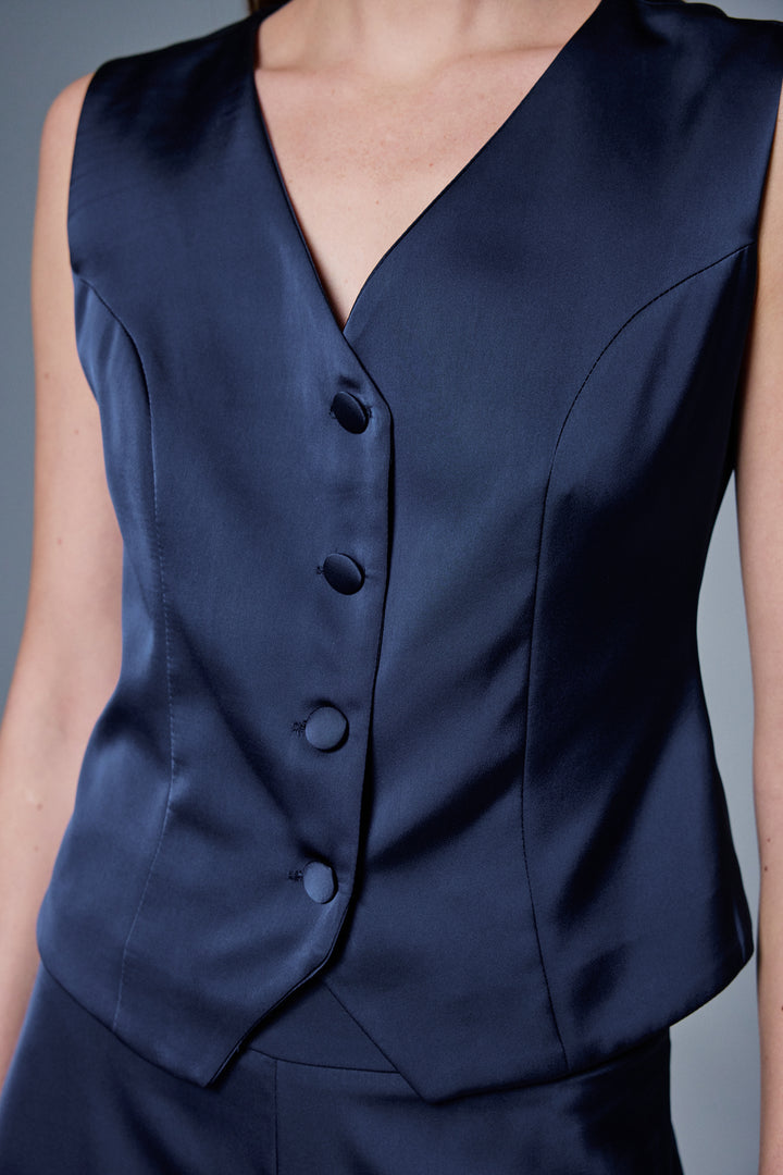 Sateen Gilet classique droit - Bleu marine