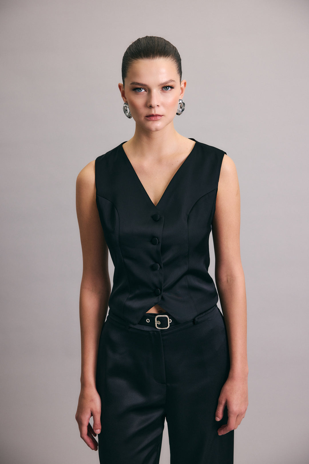 Sateen Gilet classique droit - Noir