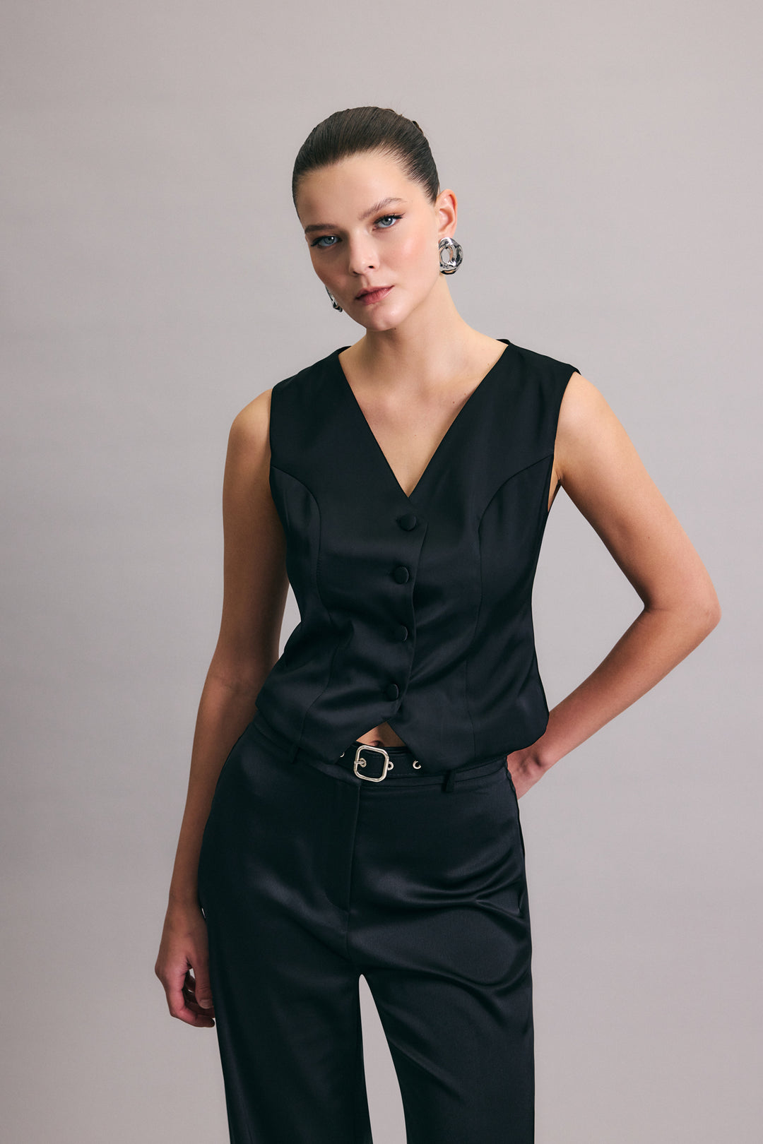 Sateen Gilet classique droit - Noir