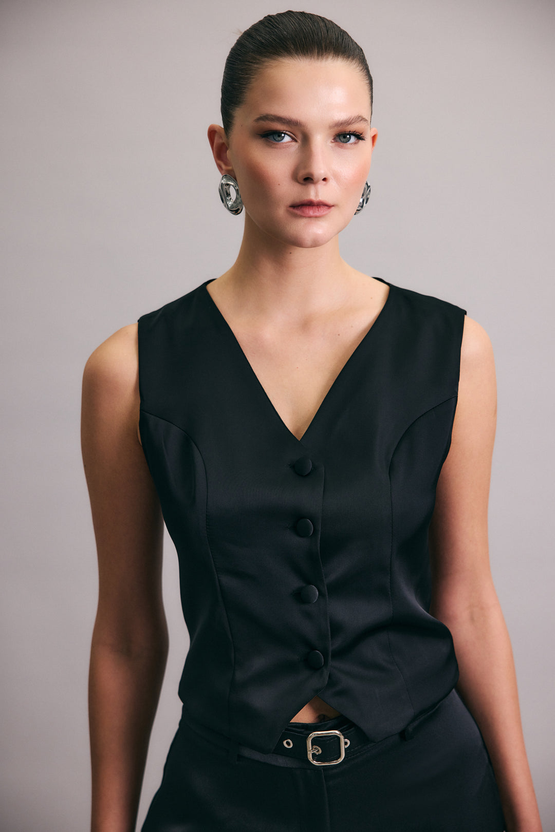 Sateen Gilet classique droit - Noir