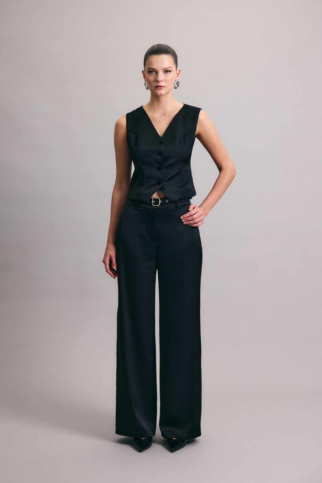 Sateen Gilet classique droit - Noir