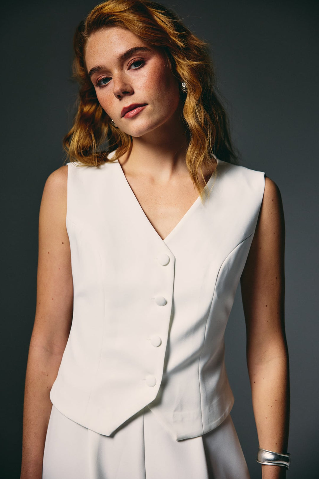 Sateen Gilet court classique - Écru