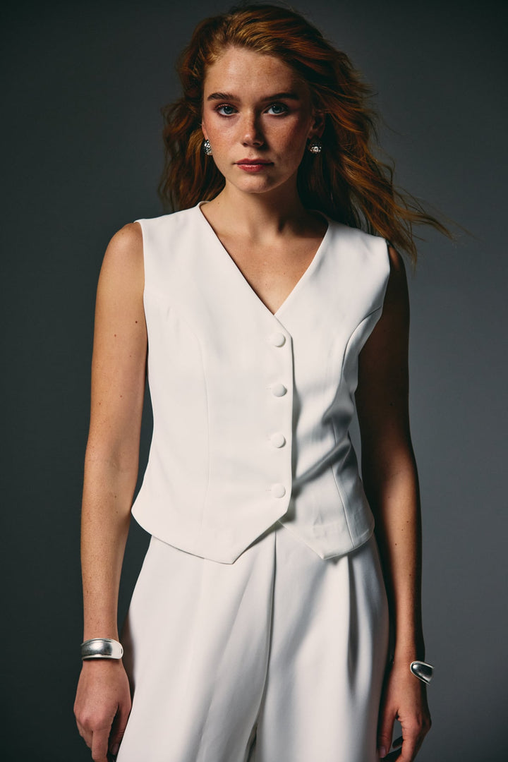 Sateen Gilet court classique - Écru
