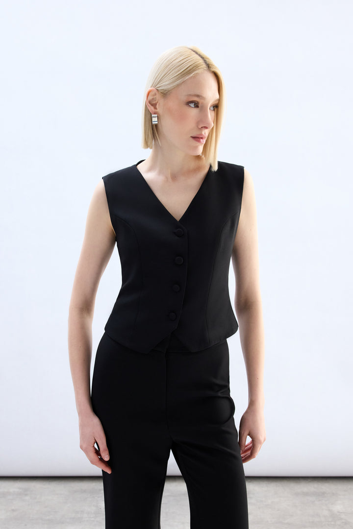 Sateen Gilet court classique - Noir