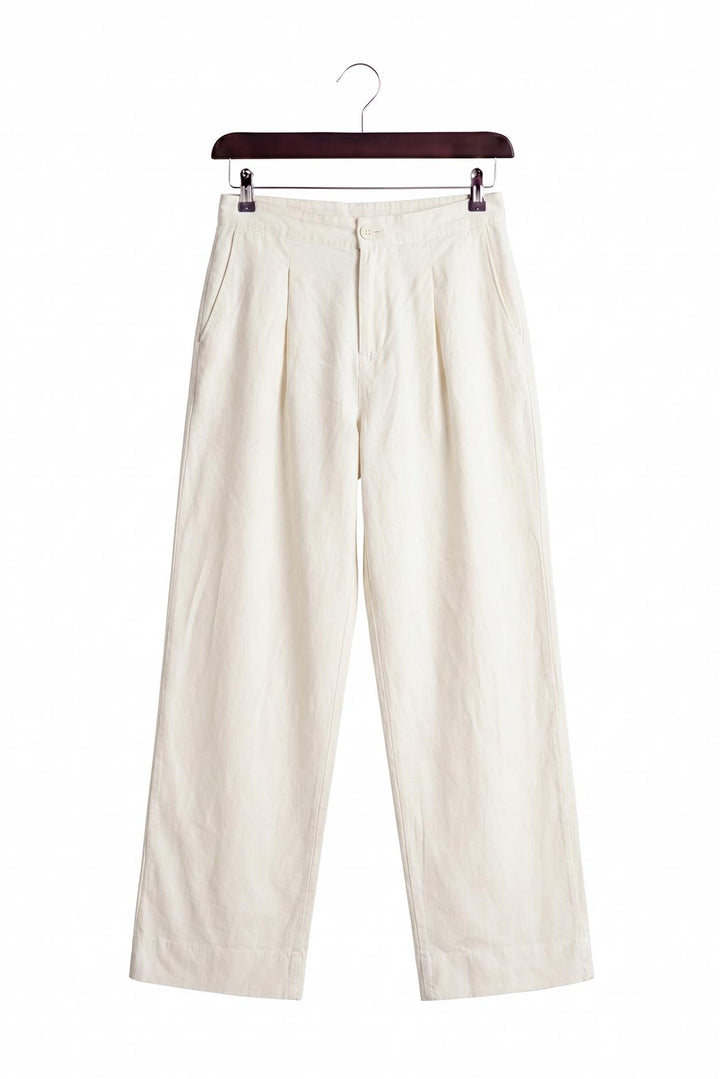 Giesto Pantalon en lin blanc à plis tombants - Blanc