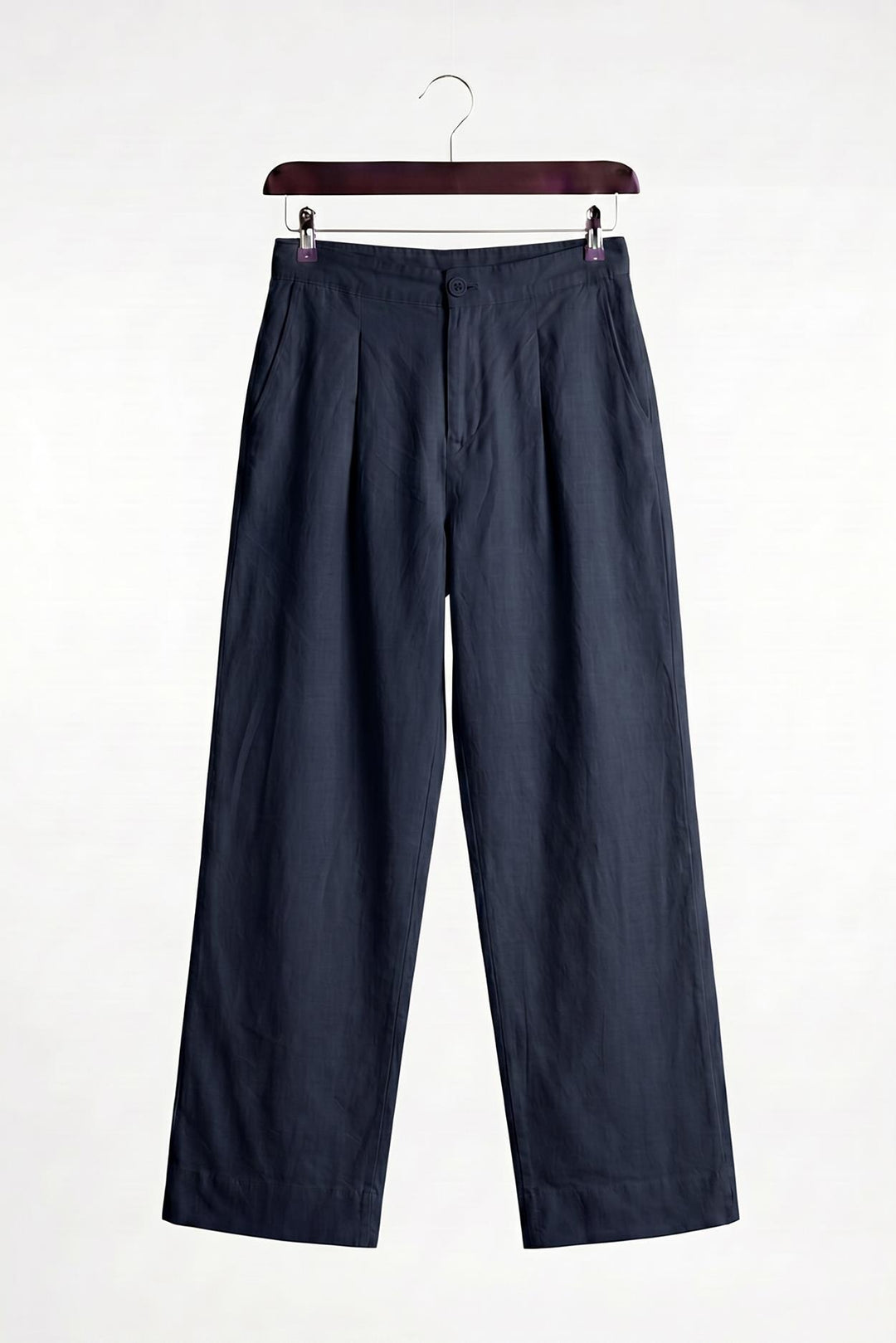Giesto Pantalon en lin bleu marine à plis tombants - Bleu marine
