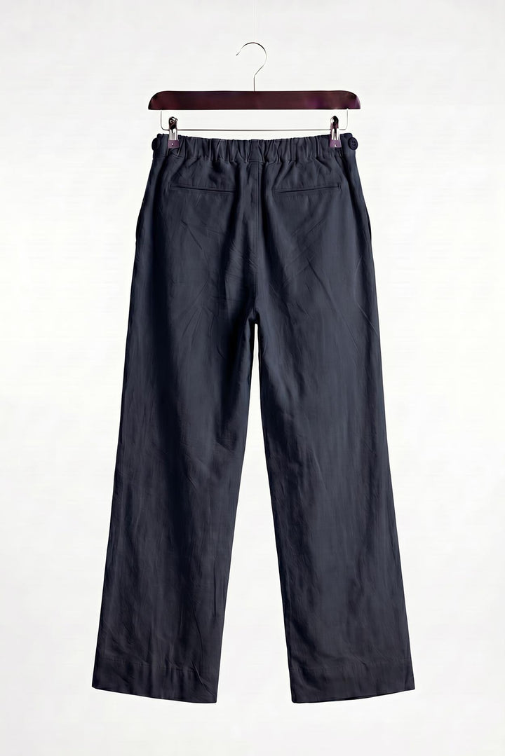 Giesto Pantalon en lin bleu marine à plis tombants - Bleu marine