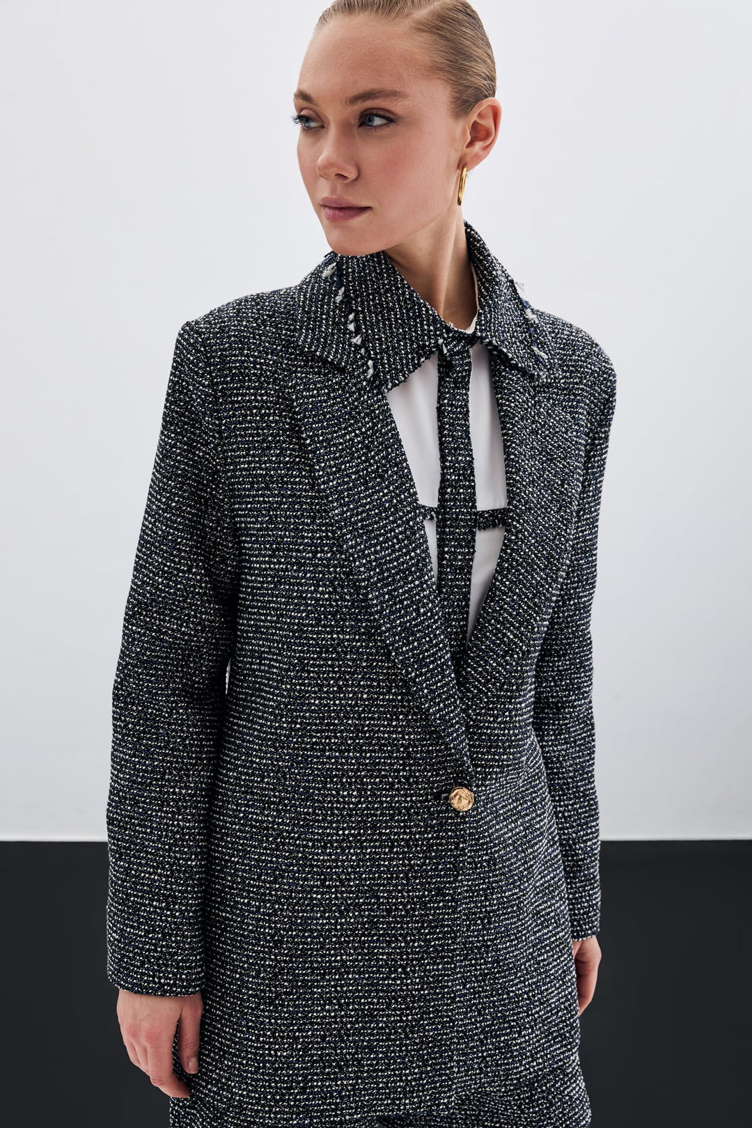 Sateen Veste en Tweed Classique - sax Bleu