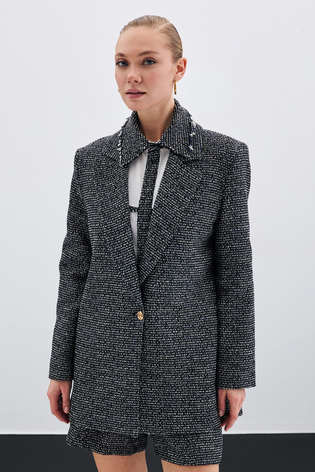 Sateen Veste en Tweed Classique - sax Bleu