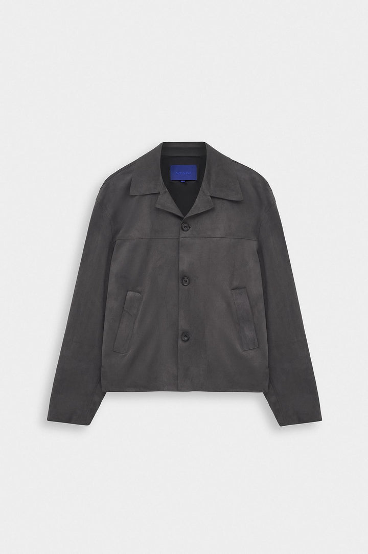 Giesto Veste en suède grise à col classique et boutons - Gris