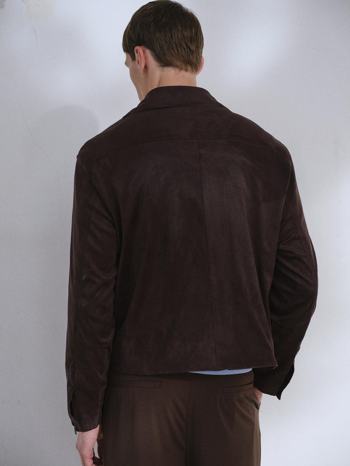 Giesto Veste en suède marron à col classique et boutons - Marron