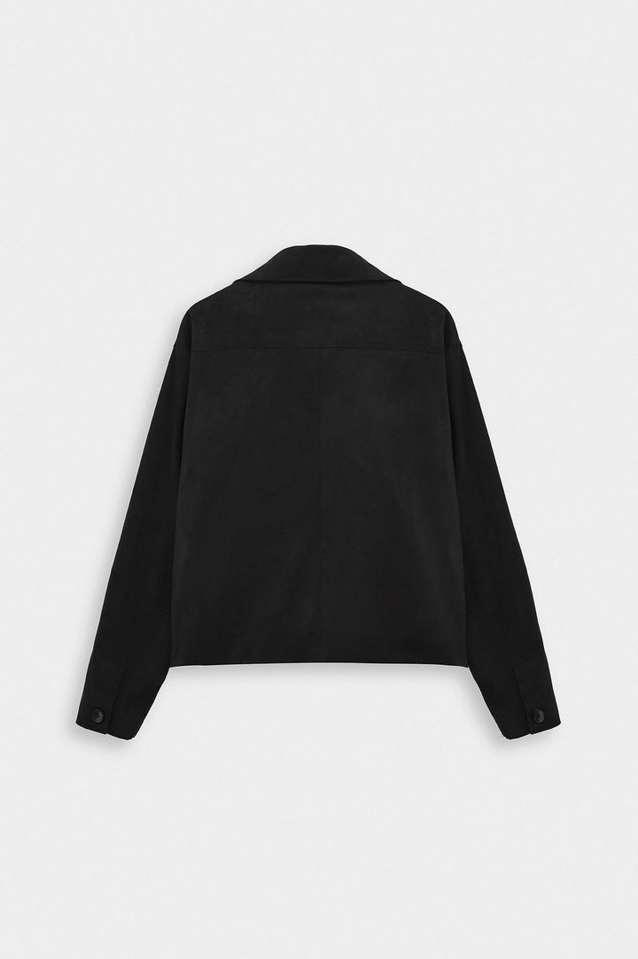 Giesto Veste en suède noire à col classique et boutons - Noir