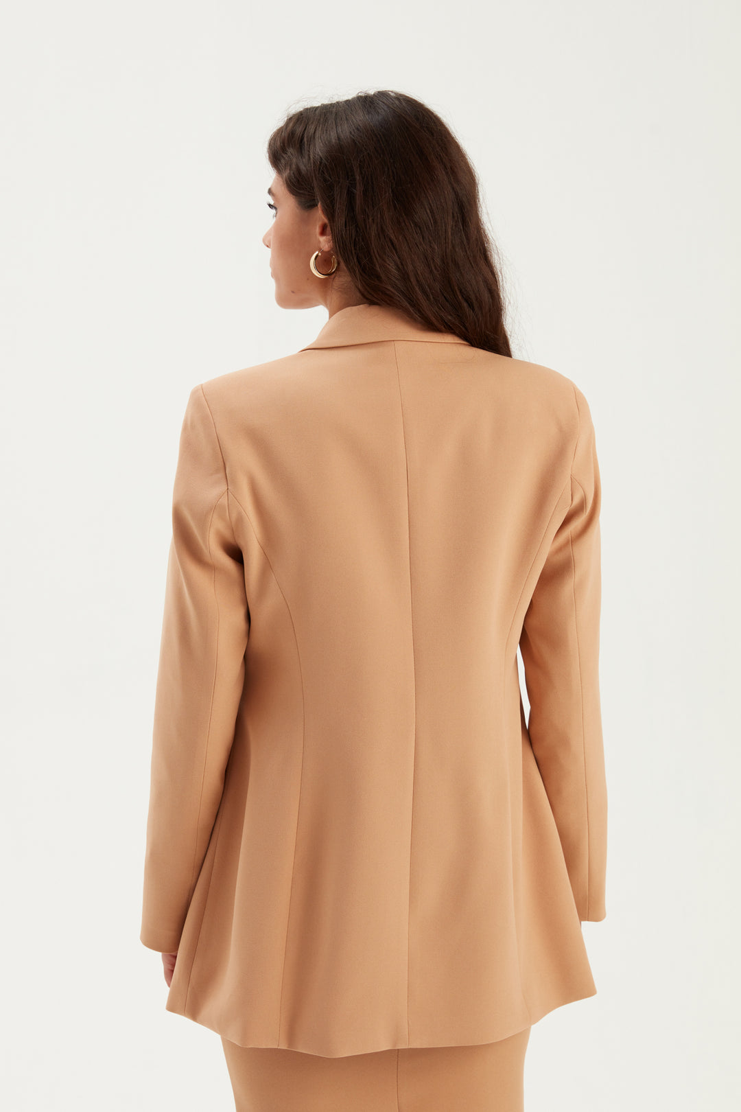 Sateen Veste longue à col classique - camel