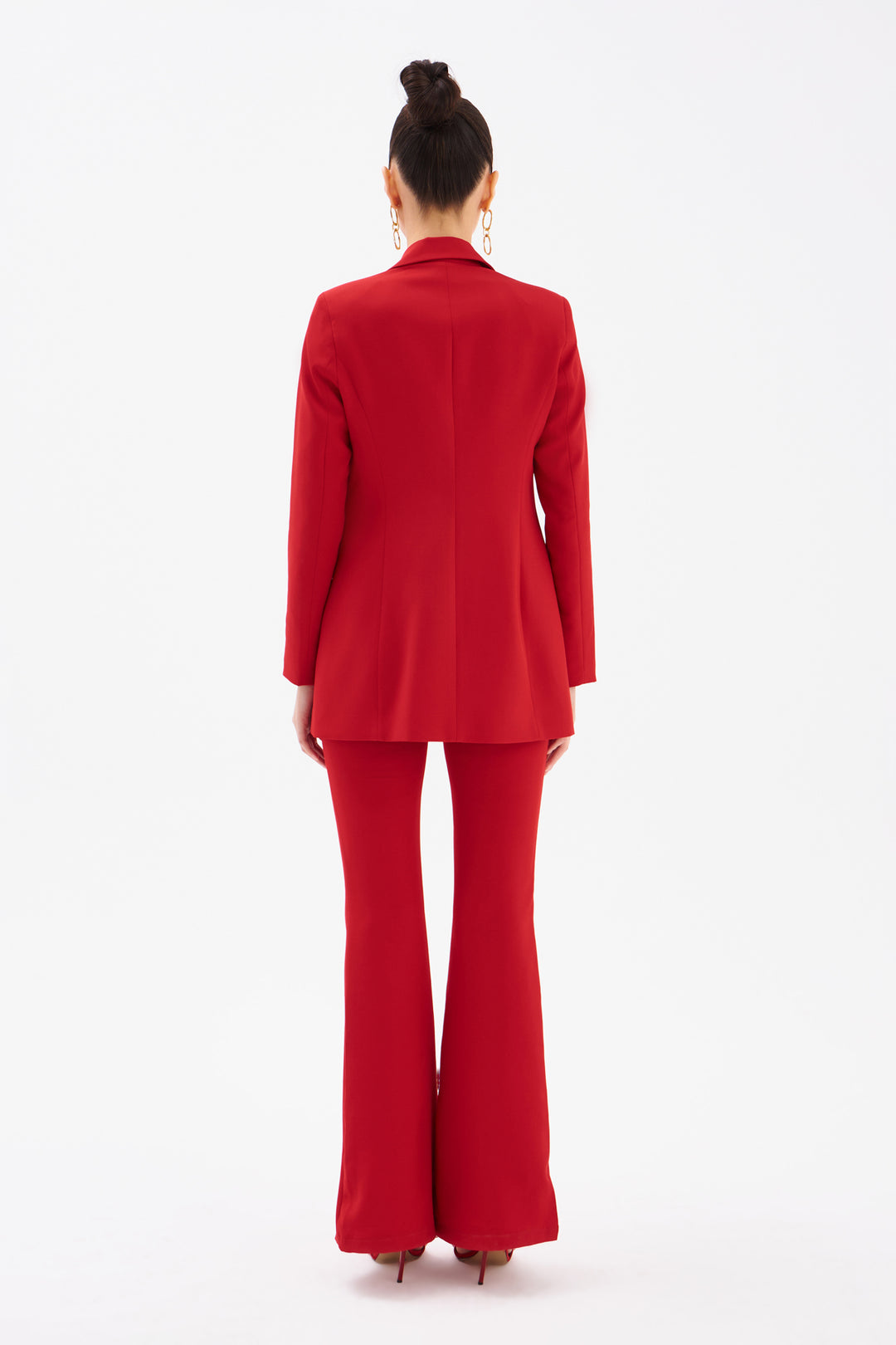 Sateen Veste longue à col classique - Rouge