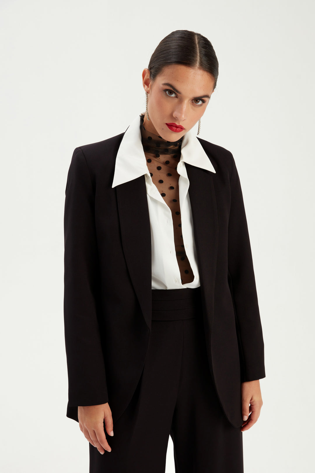 Sateen Veste longue à col classique - Noir