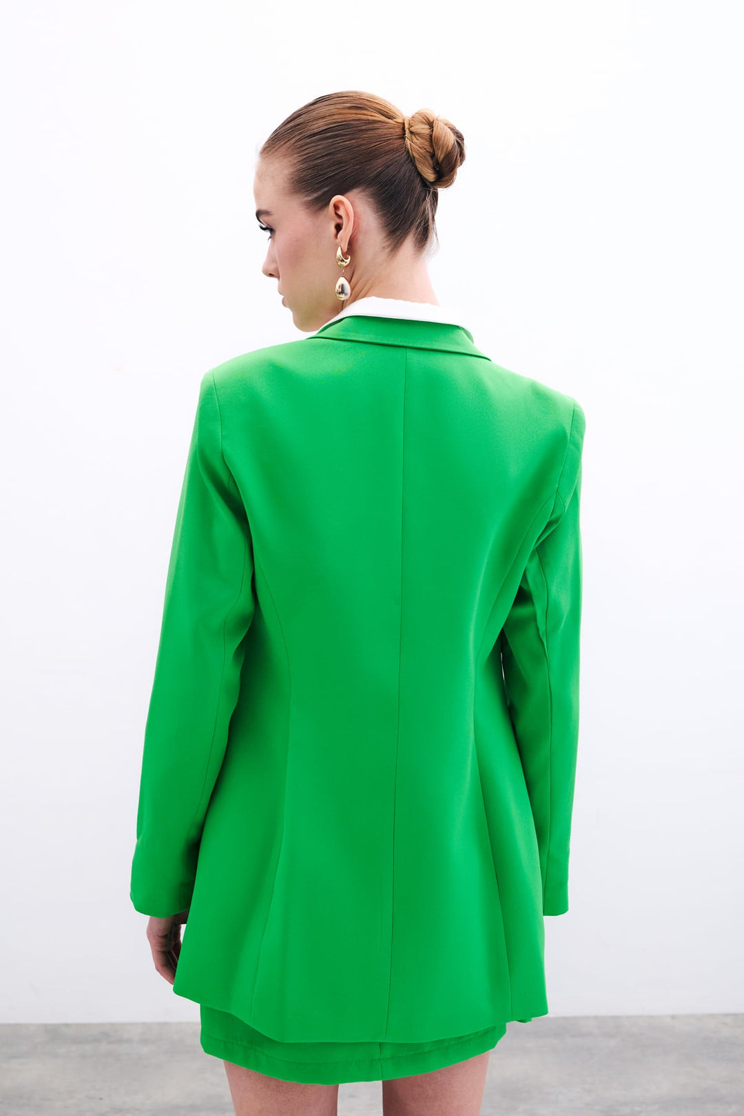 Sateen Veste longue à col classique - Clair Vert