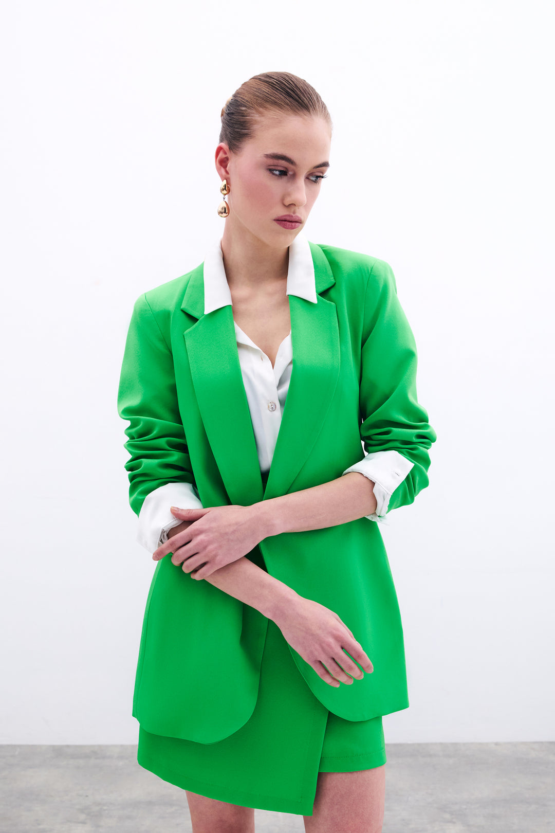 Sateen Veste longue à col classique - Clair Vert