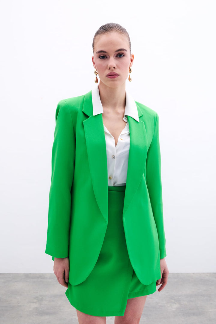 Sateen Veste longue à col classique - Clair Vert